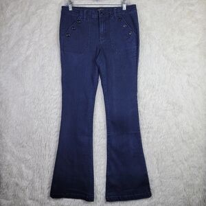 Suede Brand Sz 30 Taylor Flare Blue Mid Rise Jeans 30x33 Retro Boho Hippie
